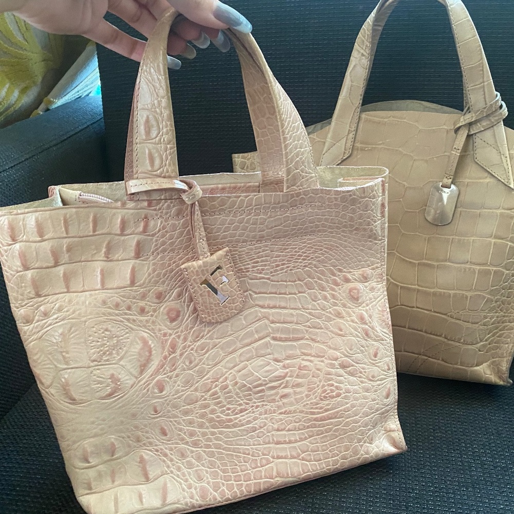 FURLA Genuine Leather Small Saffiano Pink Tote Logo Handbag Purse Bag